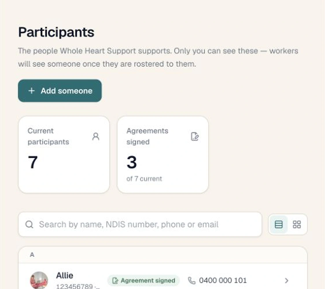 The real Sparks Provider participant screen