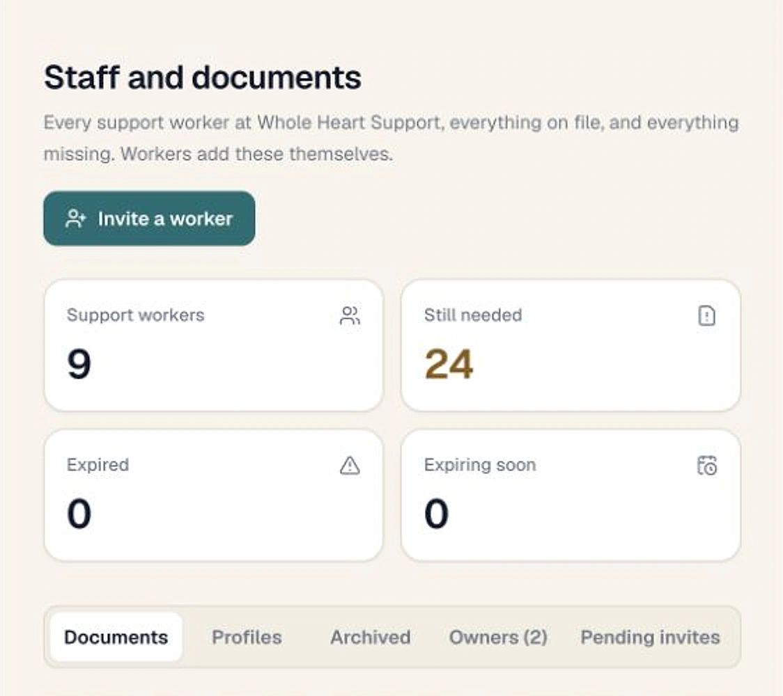 The real Sparks Provider staff and documents screen